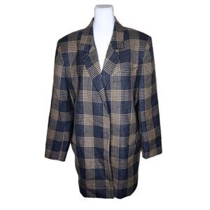 Vintage 80s Lilli Ann Oversized Plaid Boyfriend Blazer Womens XL Blue Brown
